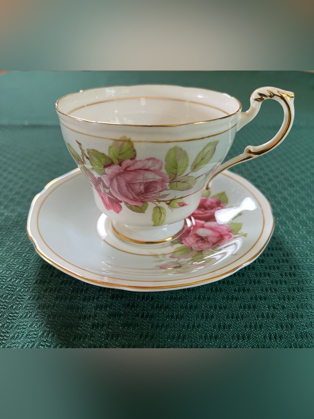 PARAGON Double Warrant Pink Rose Bone China Teacup and Saucer with Gold Trim